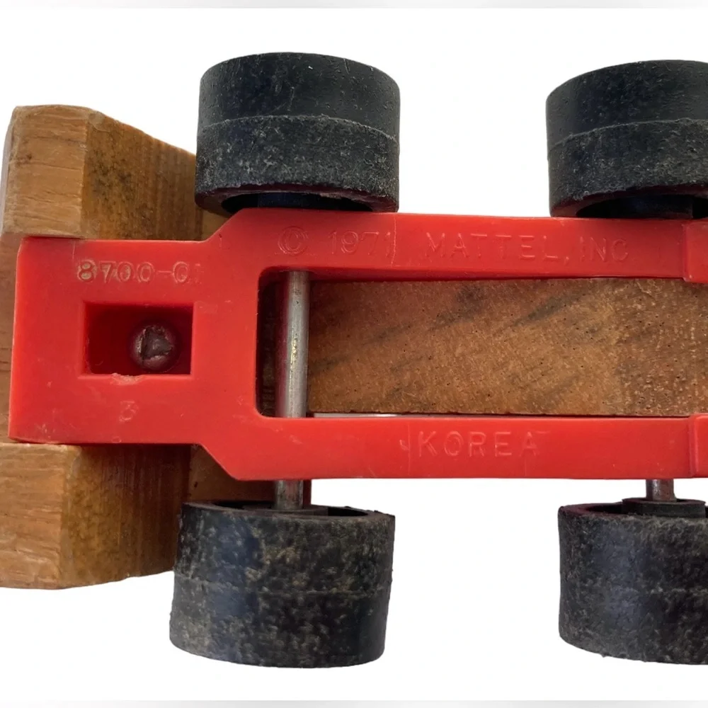 Lot - Vintage Mattel Wooden Plastic Vehicles 1971 1974. Wind Up Truck‎